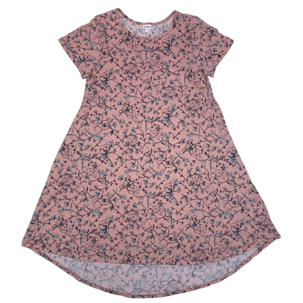 LuLaRoe Disney Women Carly Dress Size 2XL Pink Winnie the Pooh Floral Hi-Low